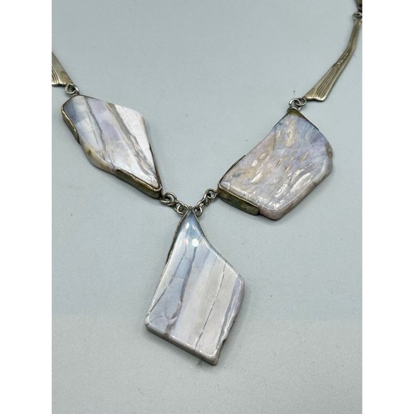 Handcrafted Brutalist Necklace Purple Striped Agate Stone Unusual Chunky Stones - Picture 4 of 9